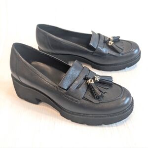 NATURALIZER Desmond Women's Black Leather Chunky Loafers with Kiltie Tassels